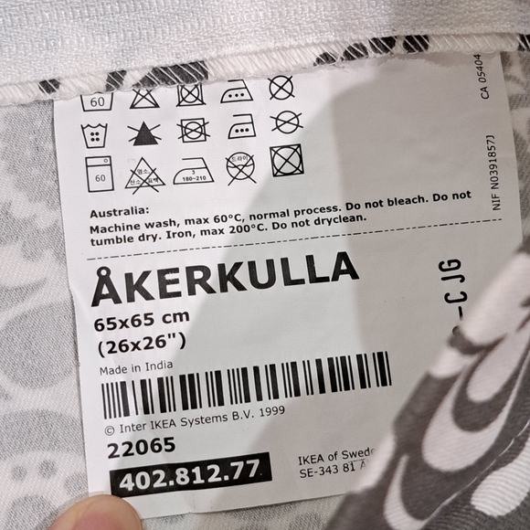 IKEA AKERKULLA Gray/White Floral Euro Pillow Cover Sham 26"x 26” - Picture 6 of 7